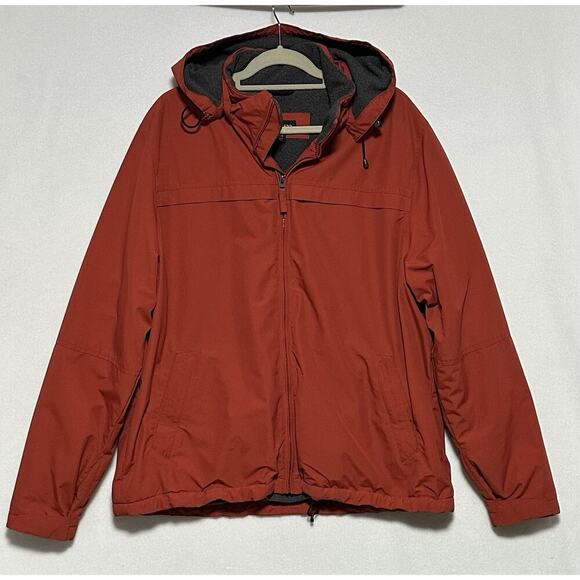 Lands End Orange Jacket Mens Windcheck Hooded Fleece Lined Large 42-44 EUC - Picture 1 of 13